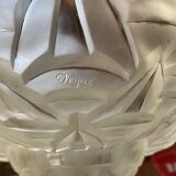 Art Deco suspension in moulded-pressed glass with geometric decoration signed Degué.