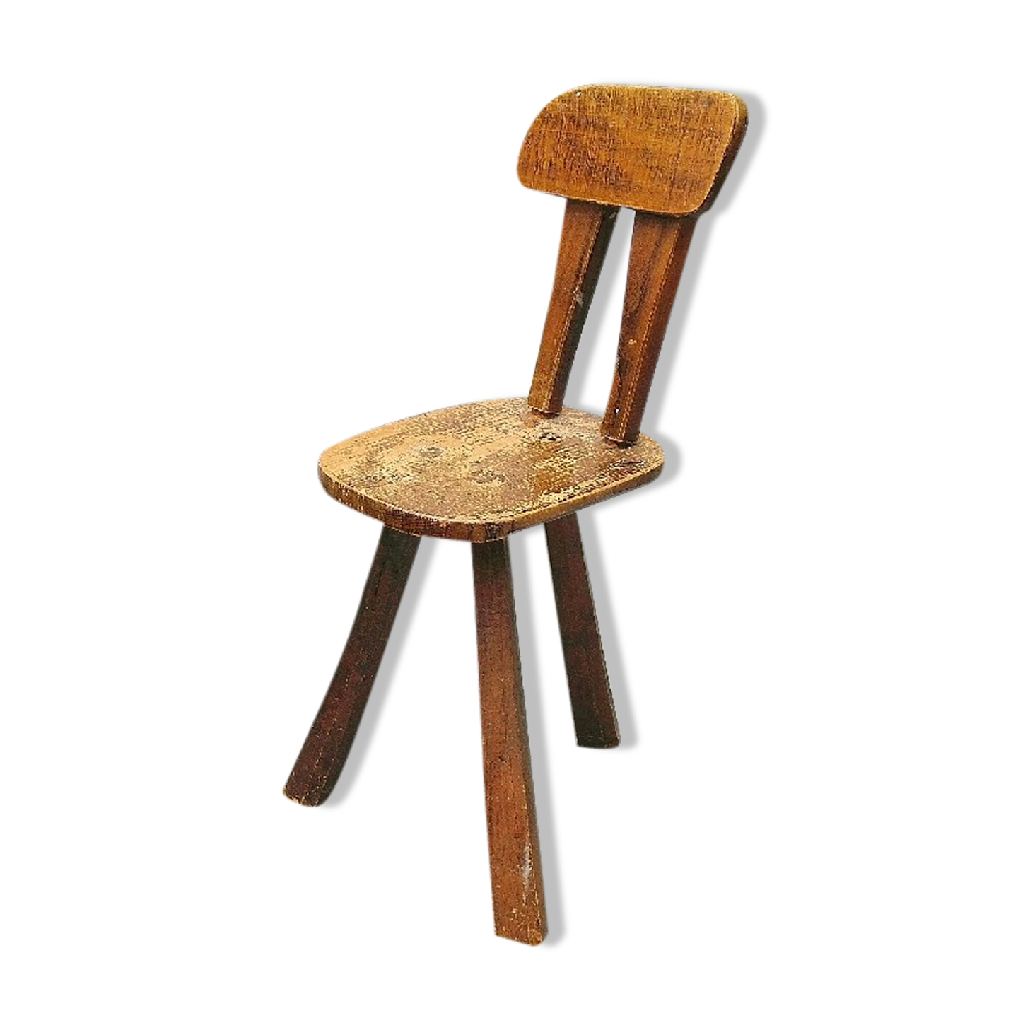 Vintage brutalist wooden tripod chair