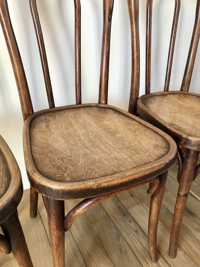 Set of 4 bistro chairs in curved wood of beech Luterma 30s