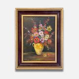 Old painting - Flowers in a yellow pitcher