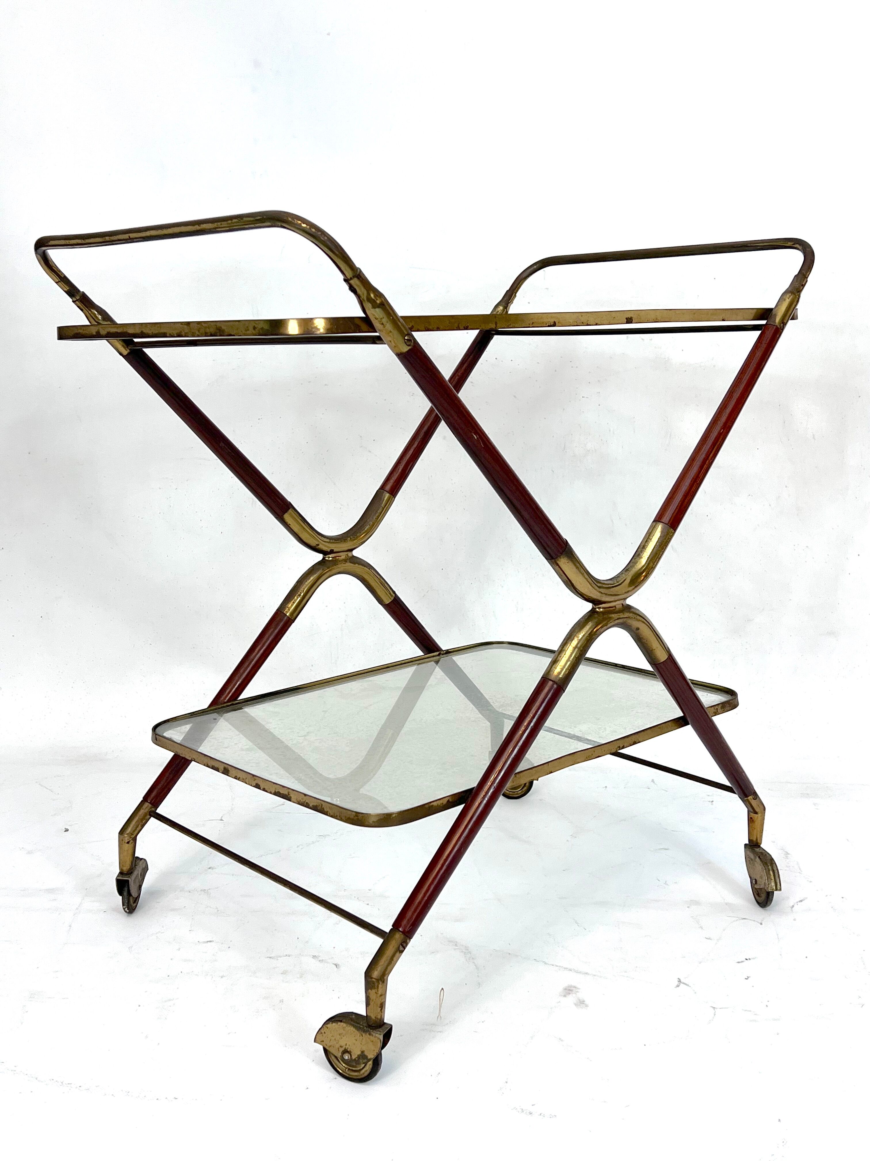 Mid-century brass and wood bar cart, Italy 1950s