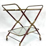 Mid-century brass and wood bar cart, Italy 1950s