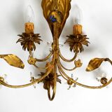 Pair of gold plated Italian 1980's floral Regency Murano glass sconces