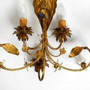 Pair of gold plated Italian 1980's floral Regency Murano glass sconces