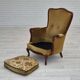 1950s, Danish highback armchair, original upholstery, green velour.