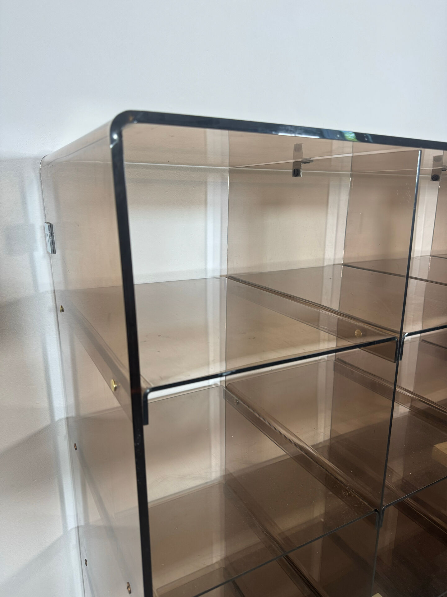 Shelf - library with 24 smoked plexiglass compartments by Michel Dumas