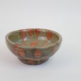 Small bowl in water green glazed ceramic with coral pink pattern