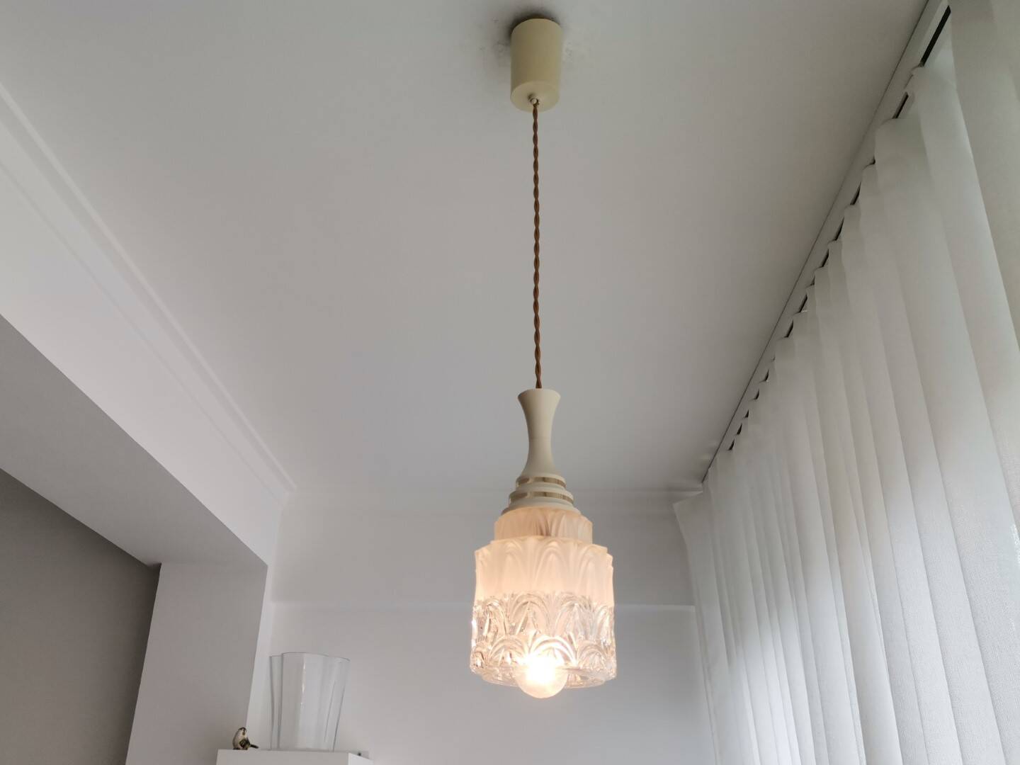 Small mid century clear glass hanging lamp