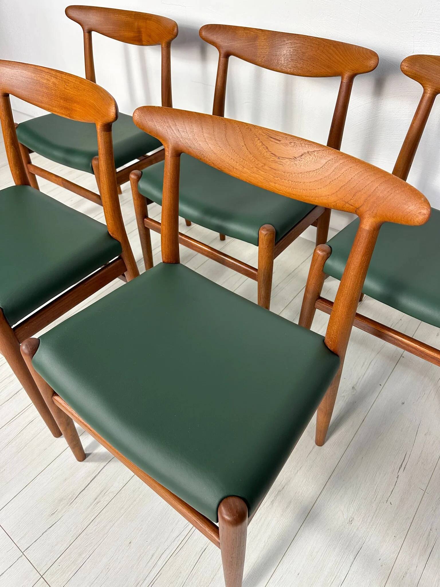 1950s set of 5 vintage Danish teak dining chairs W2 by Hans J. Wegner for CM Madsen