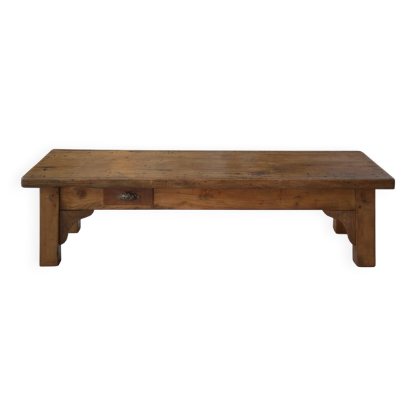 Table basse en orme massif 2 petits tiroirs 1950's