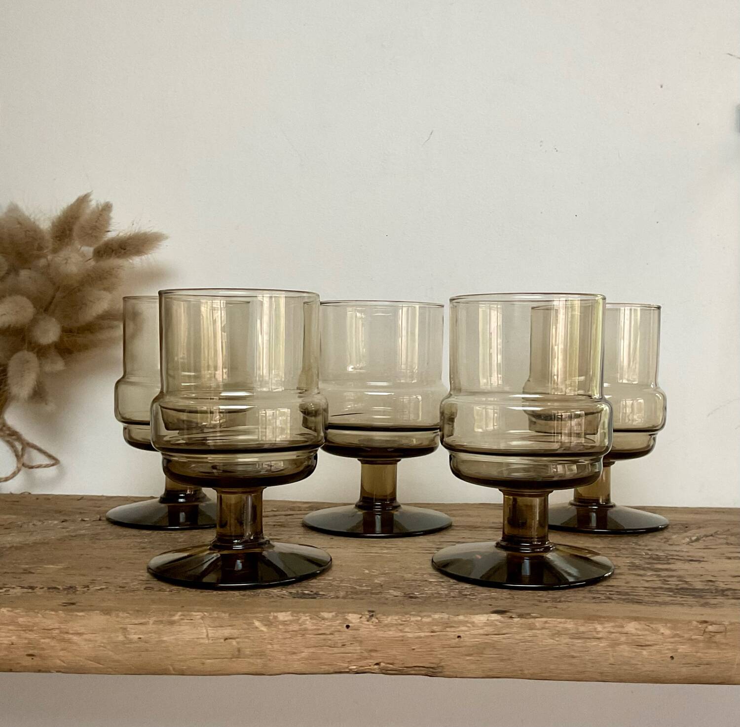 5 vintage glasses in smoked glass