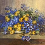 Old painting, still life with flowers, signed Marie Piat (1880-1977)
