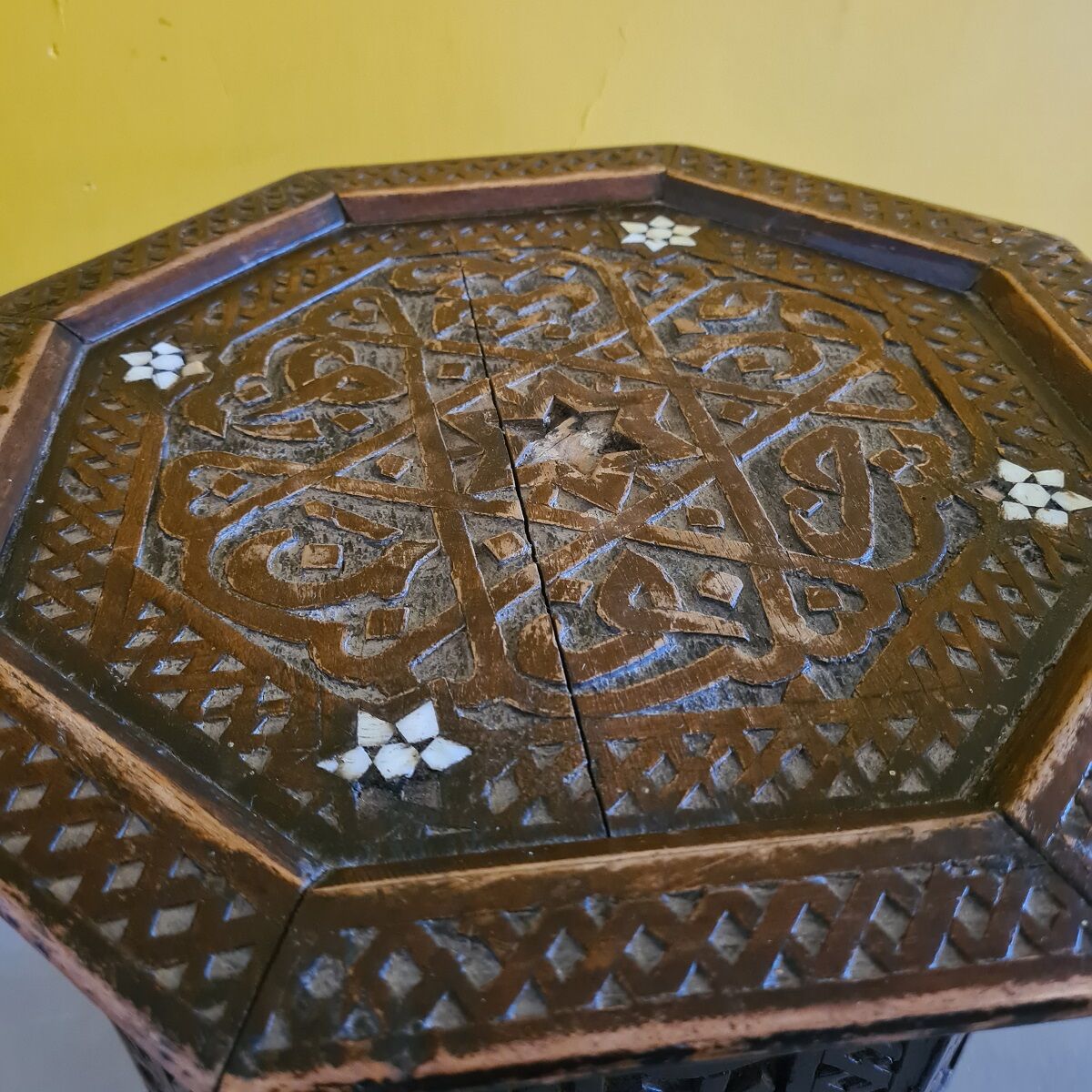 Old oriental wooden side table with mother of pearl, 1st half 20th century