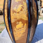 Vase chine en grés émaillé estampillé cachet en creux