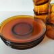 5 vintage amber Duralex cups and saucers