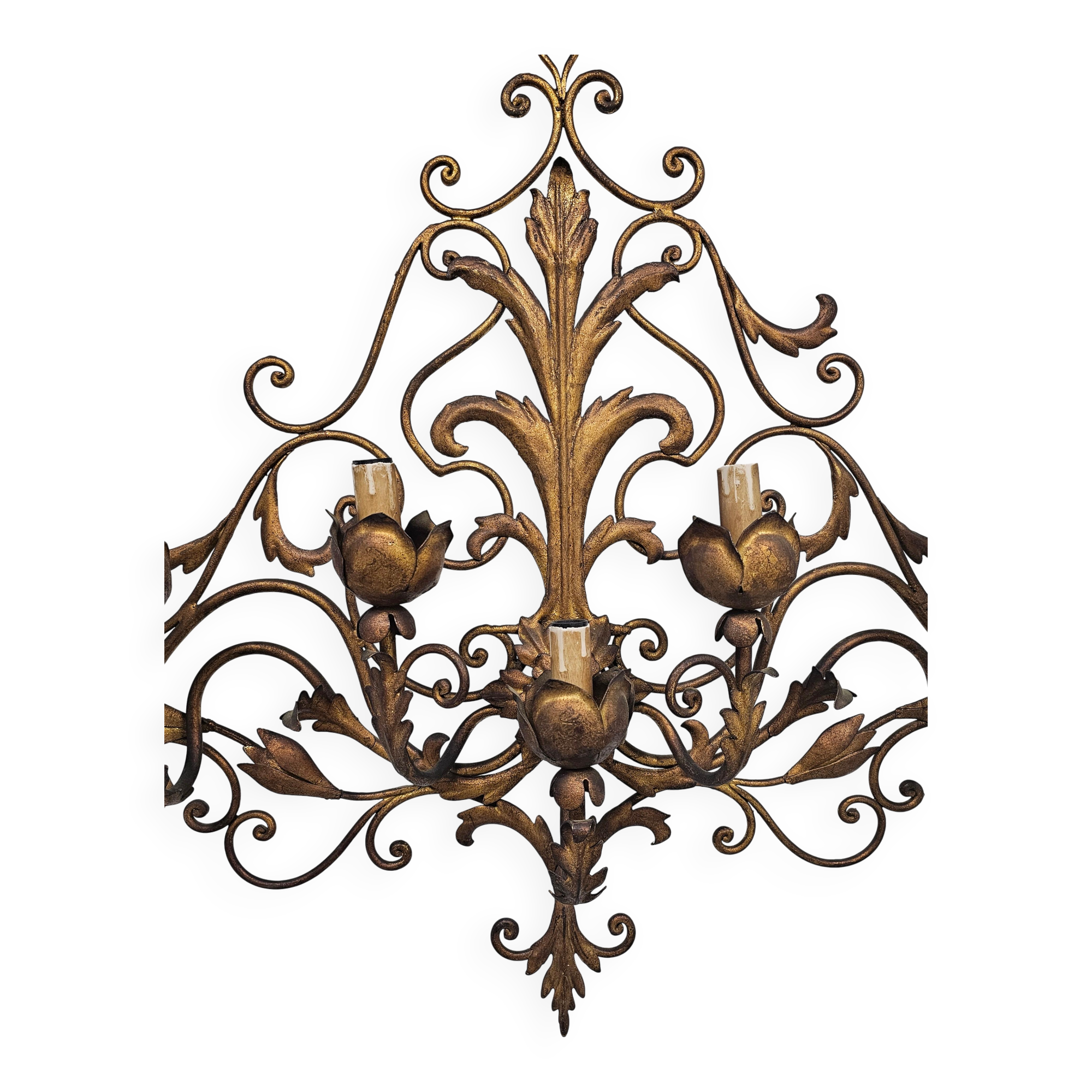 Extra-large wall light with 7 arms, gold metal, acanthus leaf pattern, Palladio.