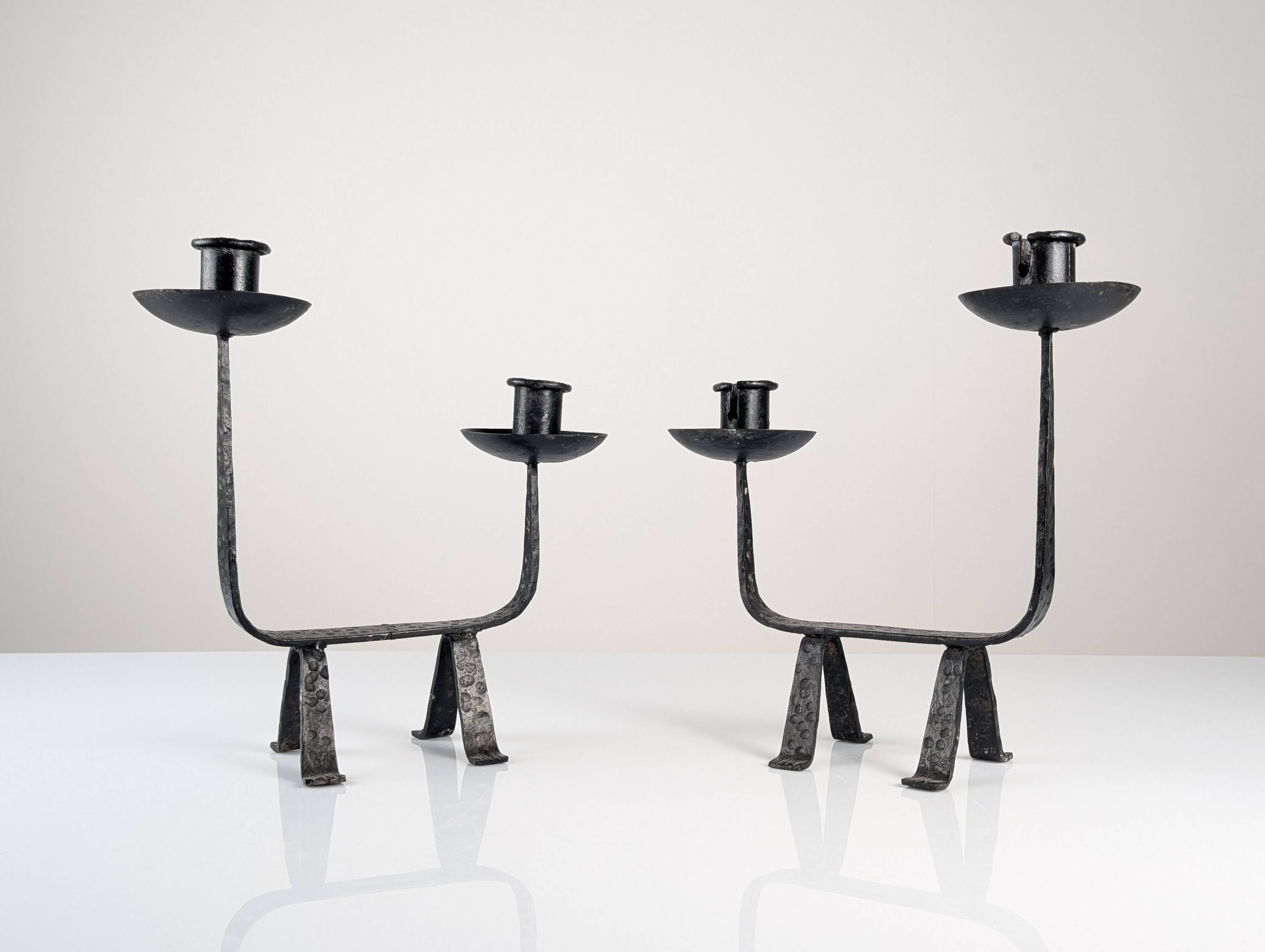 Pair of Wrought Iron Candleholders, 1950s