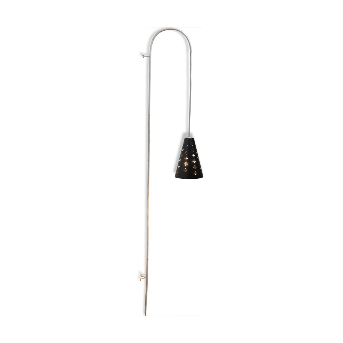 Hanging wall lamp with black perforated cap, 1960's