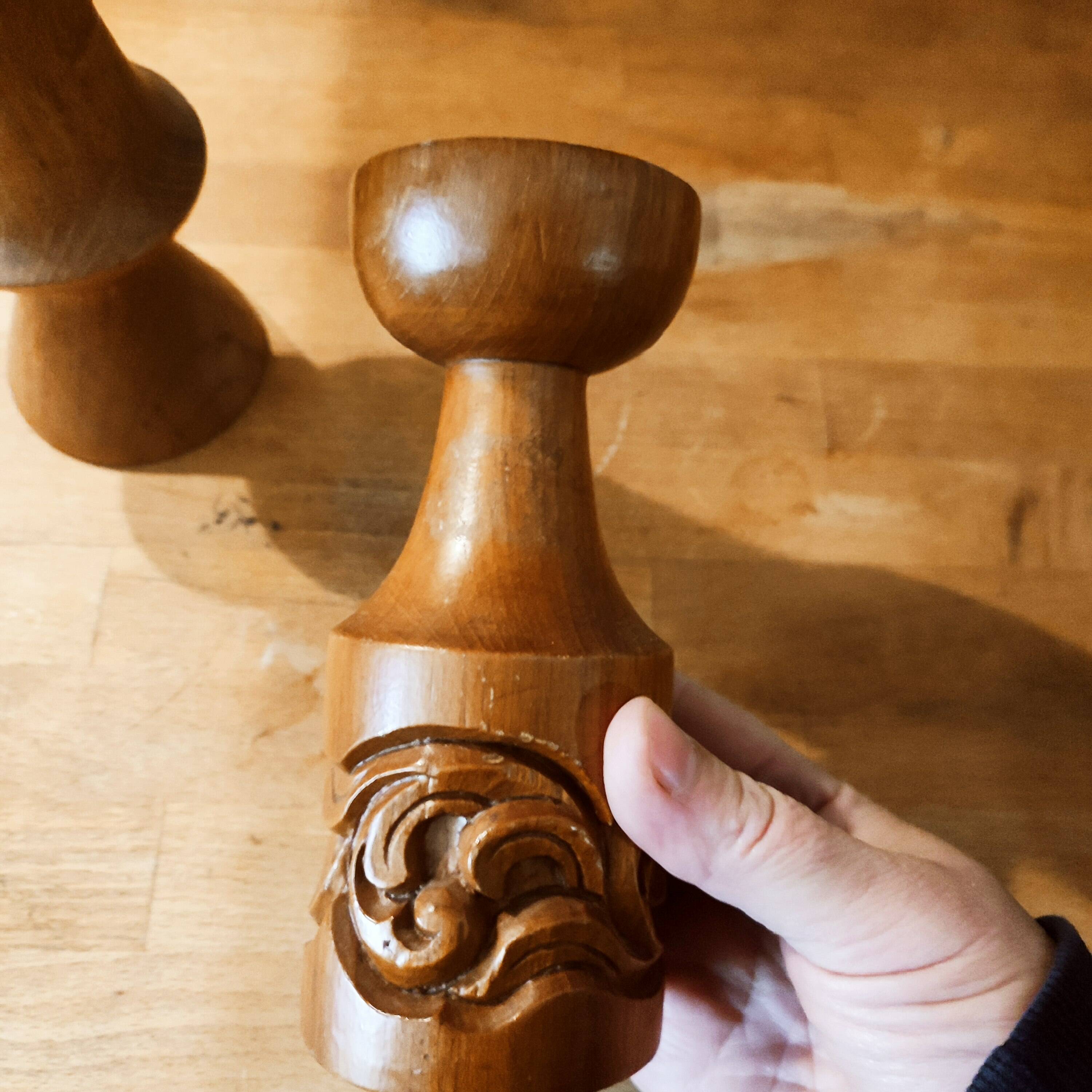 Pair of Scandinavian teak candle holders