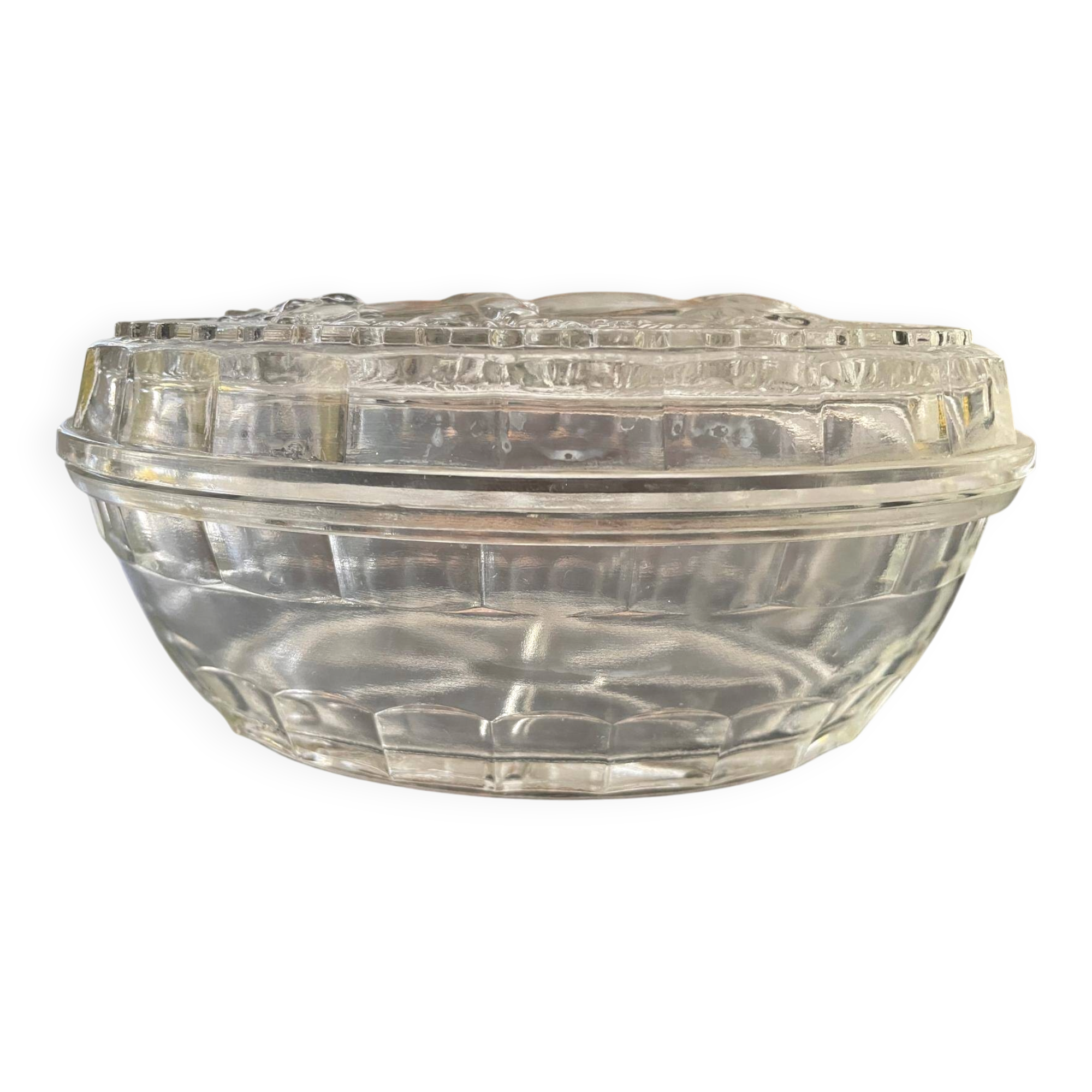 Oval molded glass butter dish