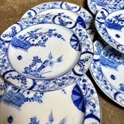 6 flat plates Creil & Montereau in blue ironstone, "Japan" service