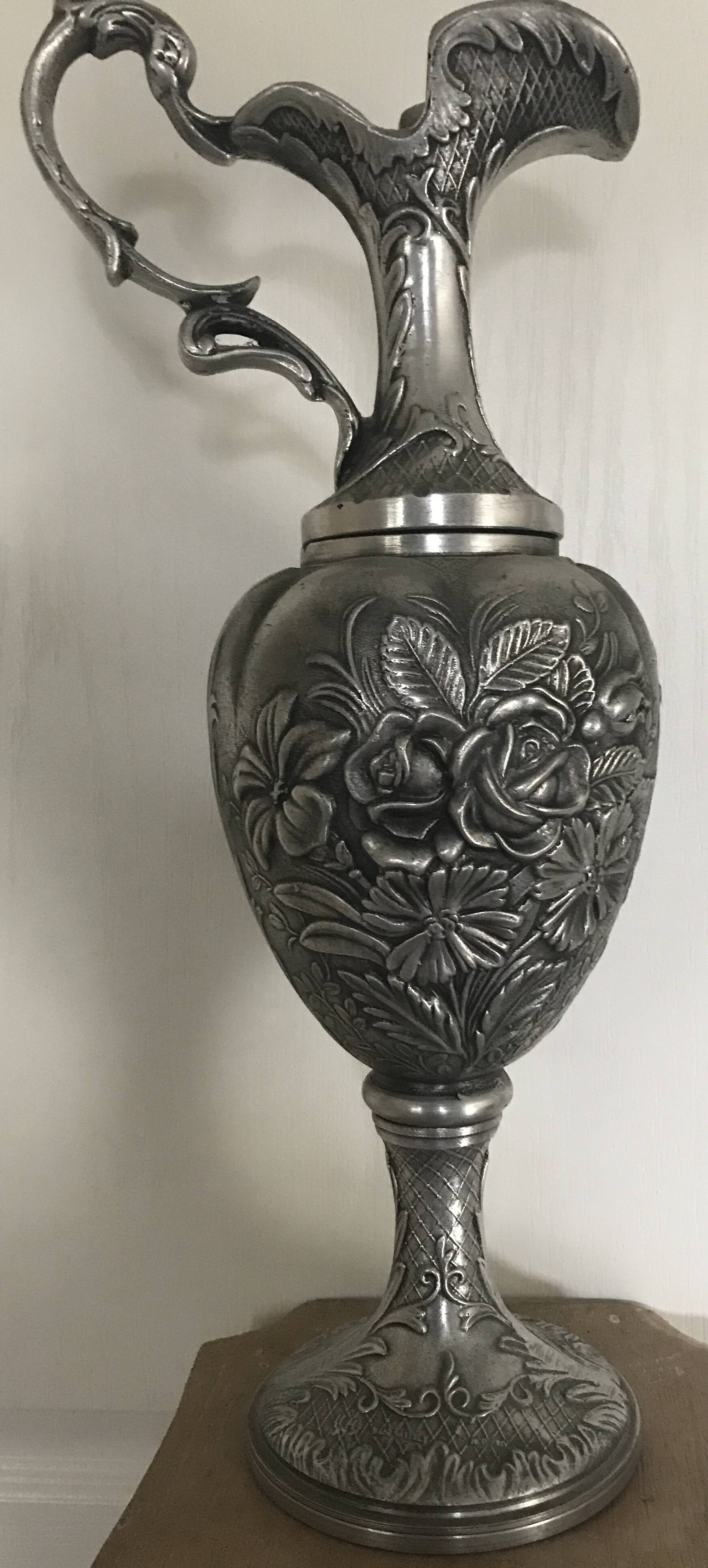 Ewer, Mauro Manetti art foundry, floral embossed decoration and bird's head handle