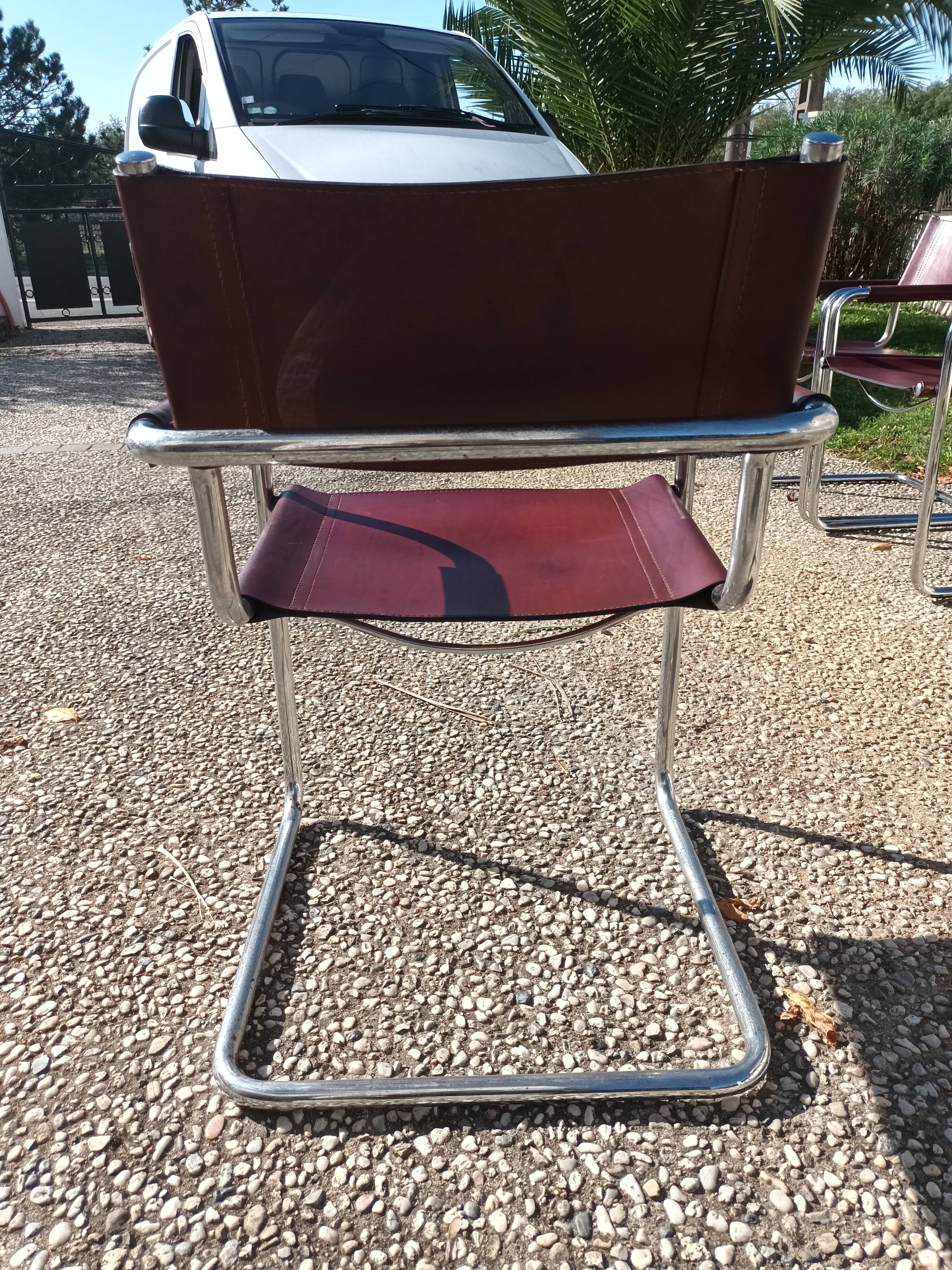Set of 6 brown leather armchairs