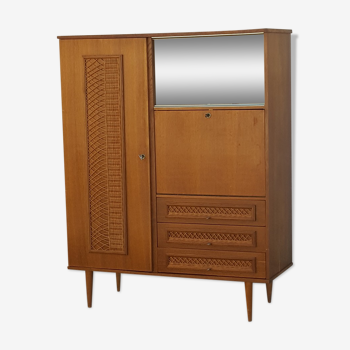 Armoire en rotin, chêne, vintage, années 60