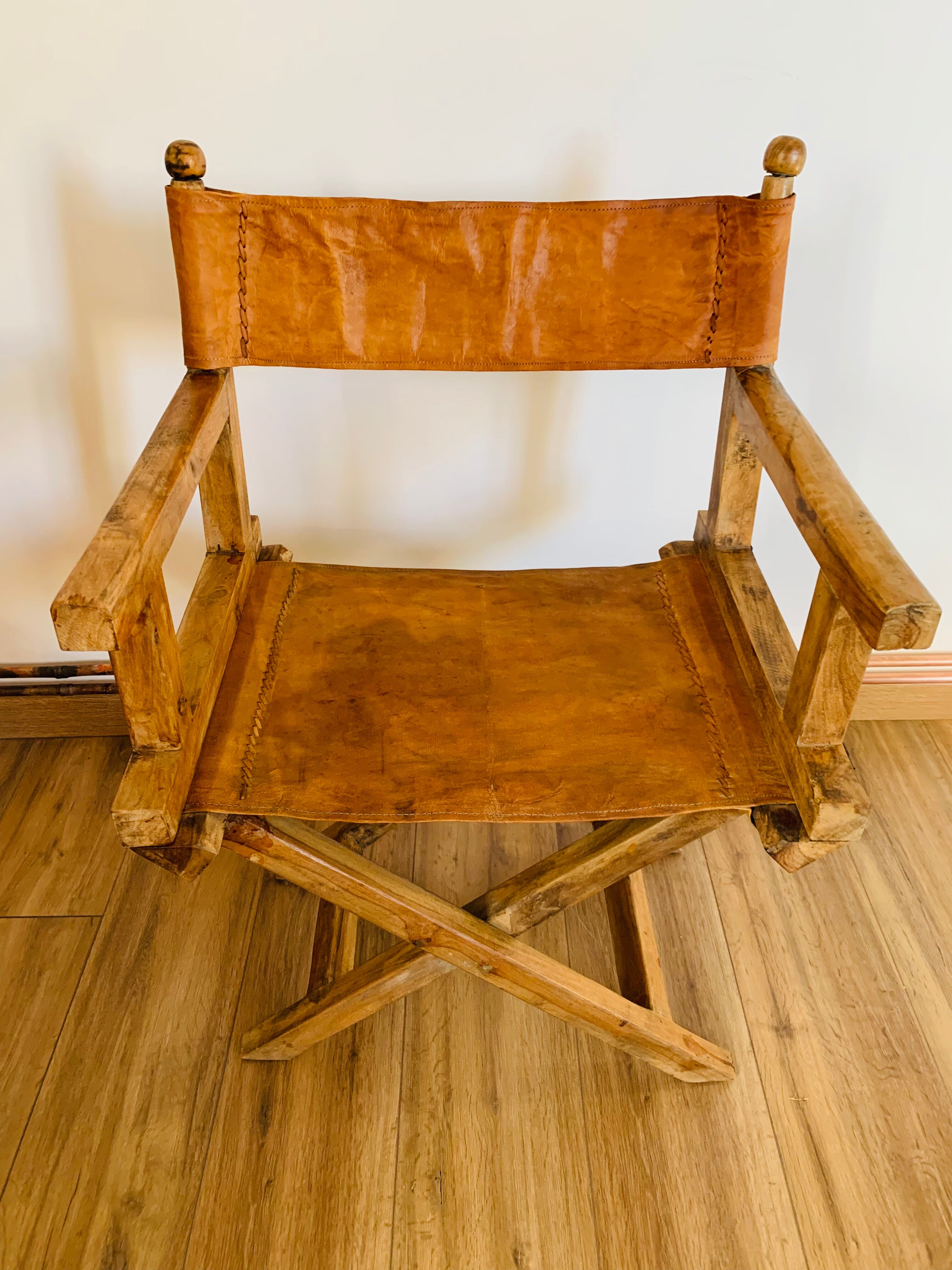 Fauteuil pliant bois et cuir