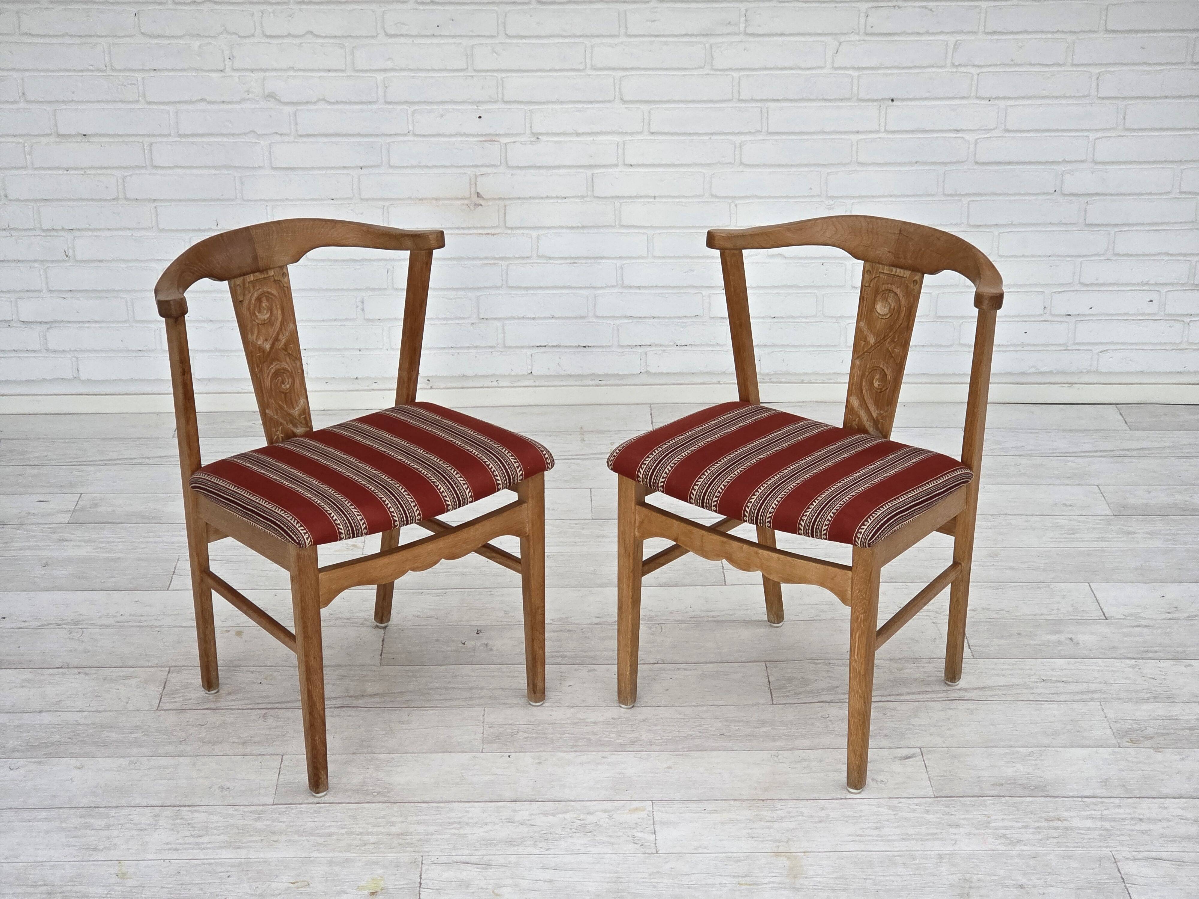 1960s, pair of Danish dining chairs, solid oak wood, furniture wool.