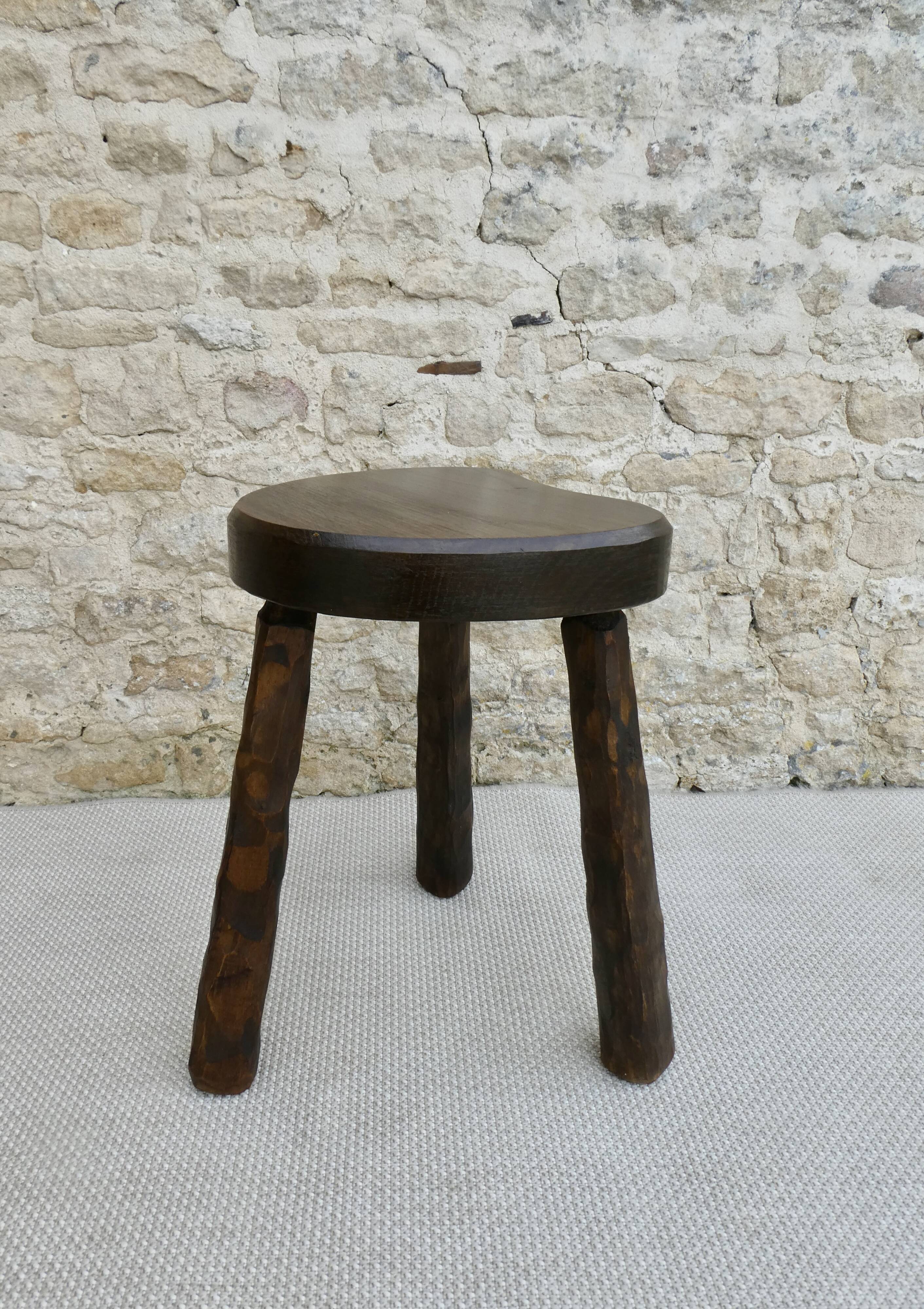 Tripod stool in solid wood, around 1960.