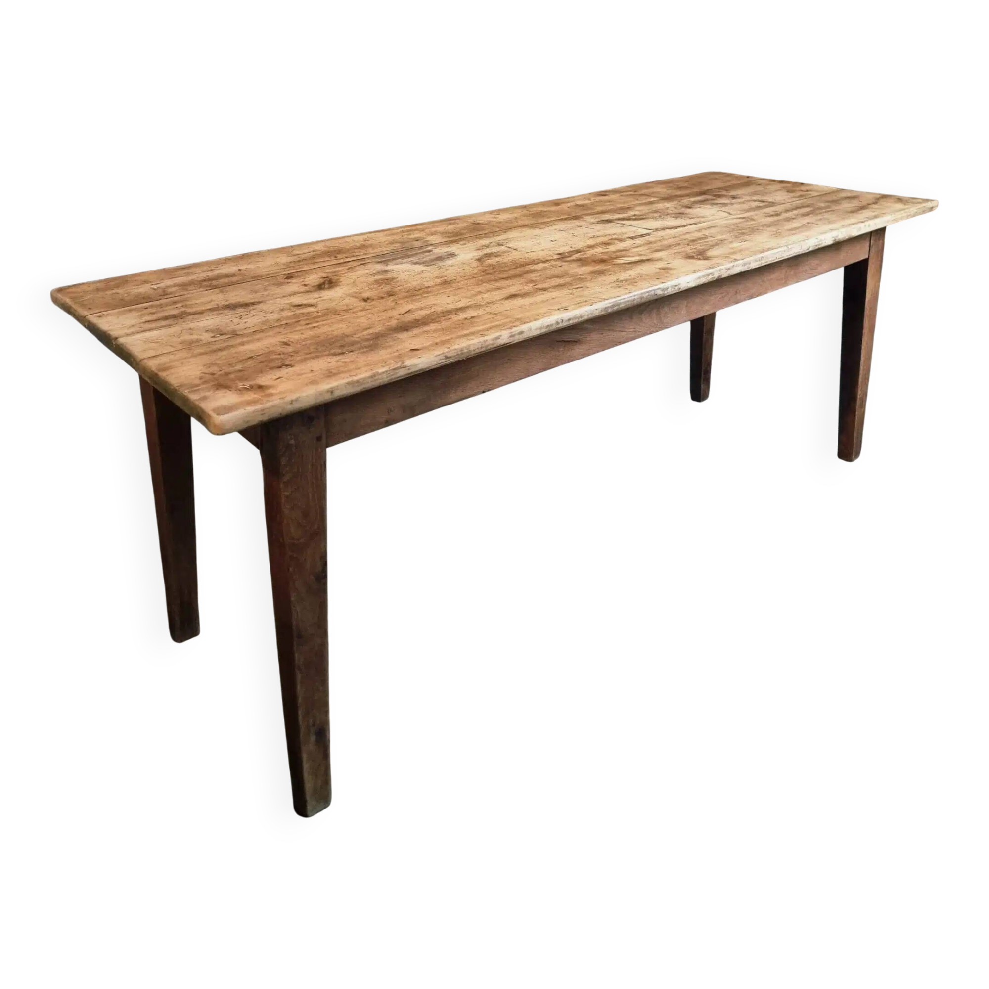 Antique French country dining table – Oak base and pine top, circa 1900