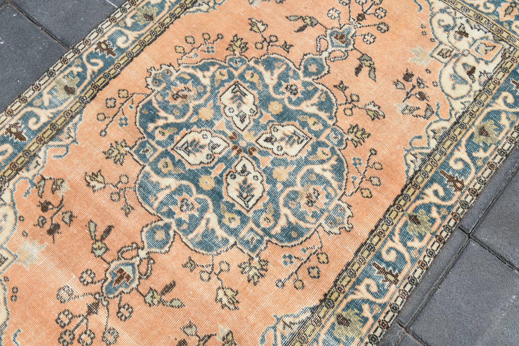 Tapis Turc Vintage Oushak, Couloir Pêche Bleu, 120x194 Cm