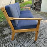 Hans J. Wegner GE265 oak sofa for Getama, Blue, 1960s