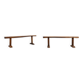 Pair of rustic Oak Benches, France, 1850