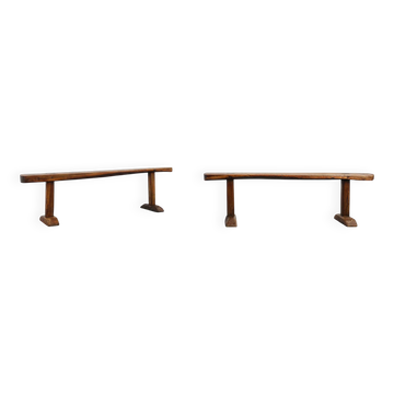Pair of rustic Oak Benches, France, 1850