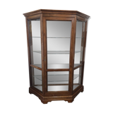 Vitrine hexagonale vintage en bois et verre – éclairé-Style classique