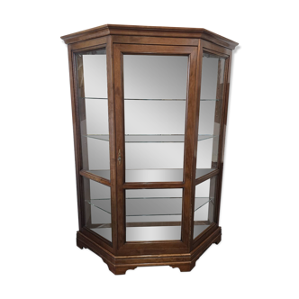 Vitrine hexagonale vintage en bois et verre – éclairé-Style classique