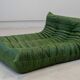 Togo chaise lounge in green leather attributed to Michel Ducaroy for Ligne Roset, 1974