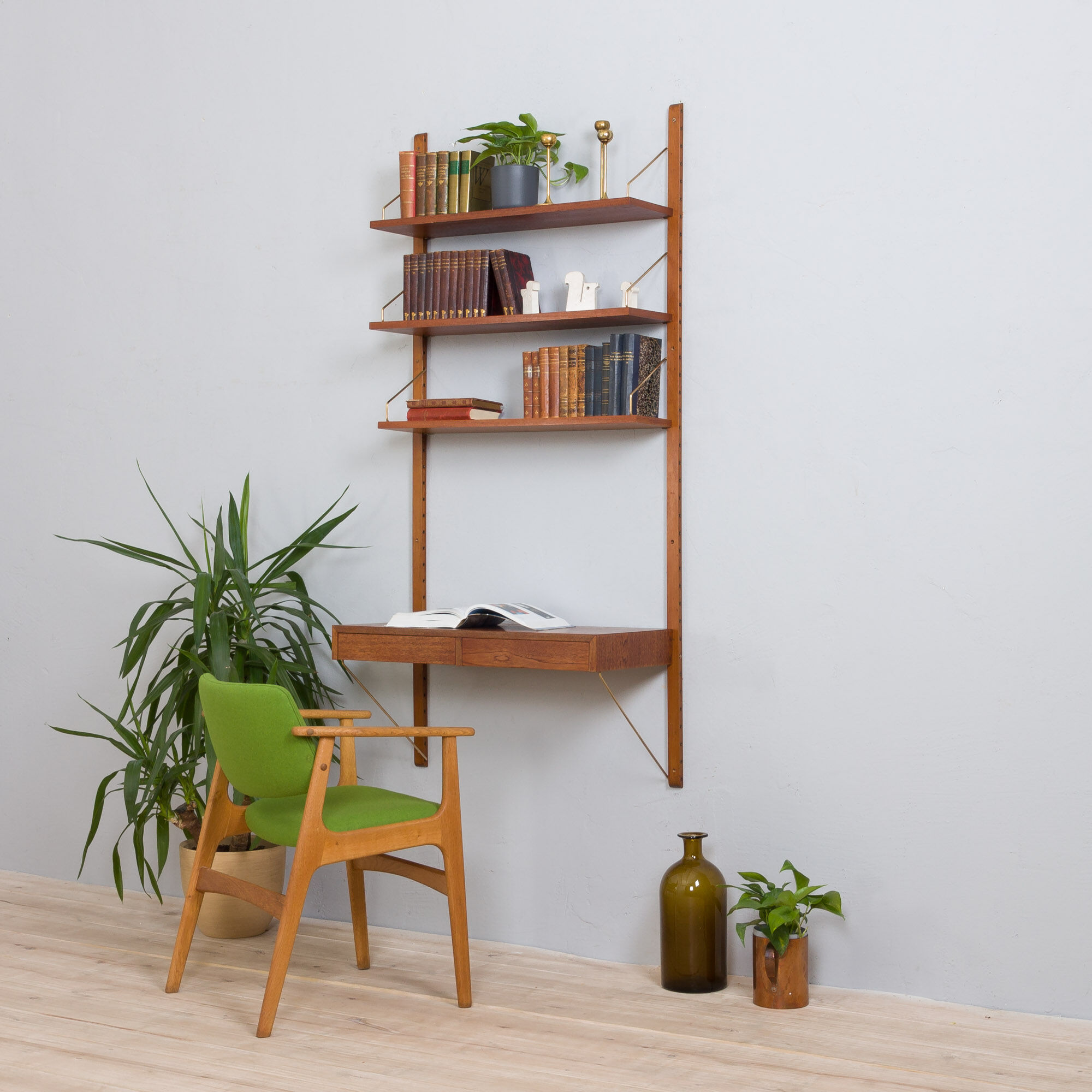 Poul Cadovius teak wall unit with a desk and 3 shelves, Denmark, 1960s