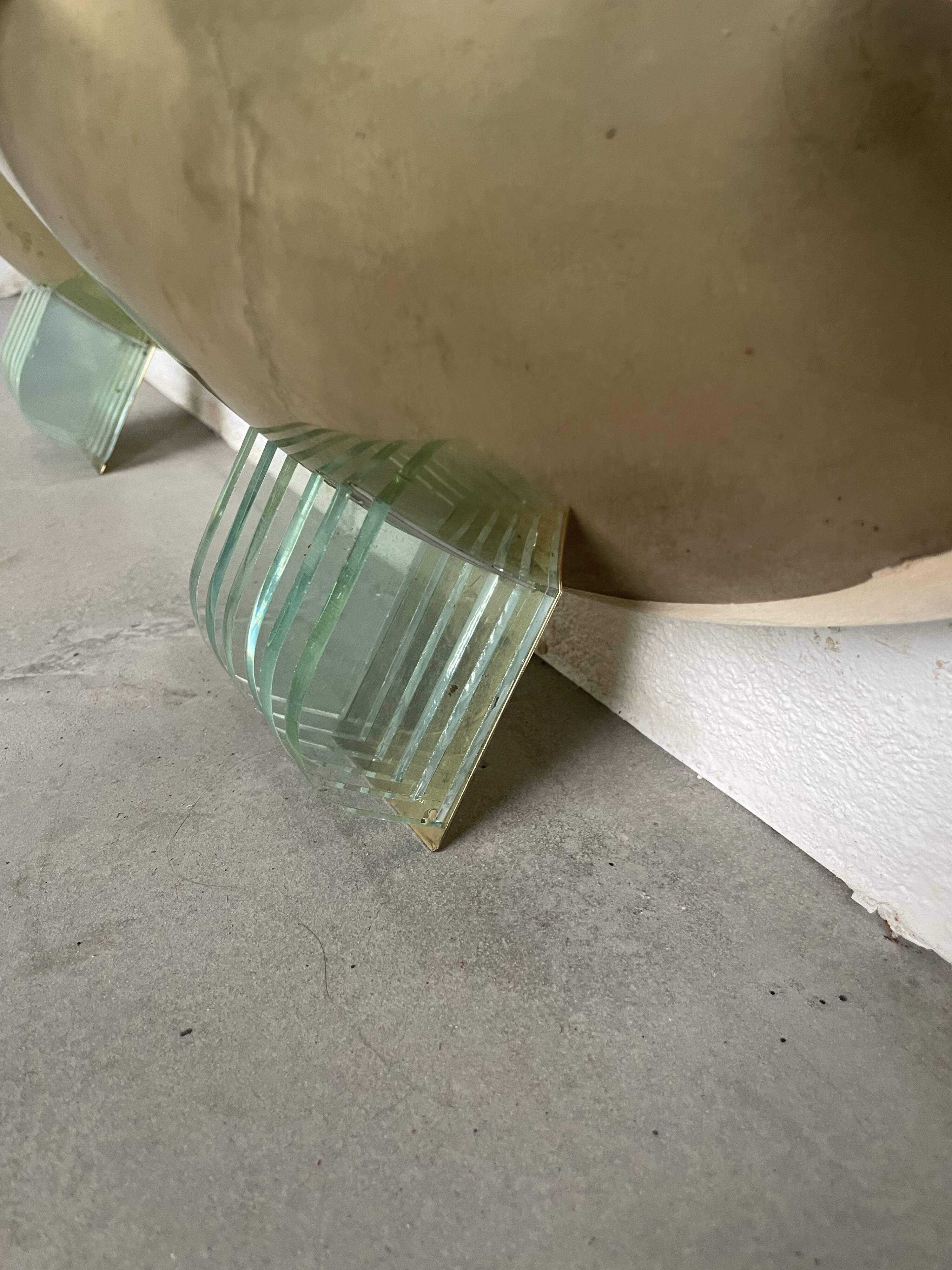 Pair of brass and art deco glass wall lights SCE