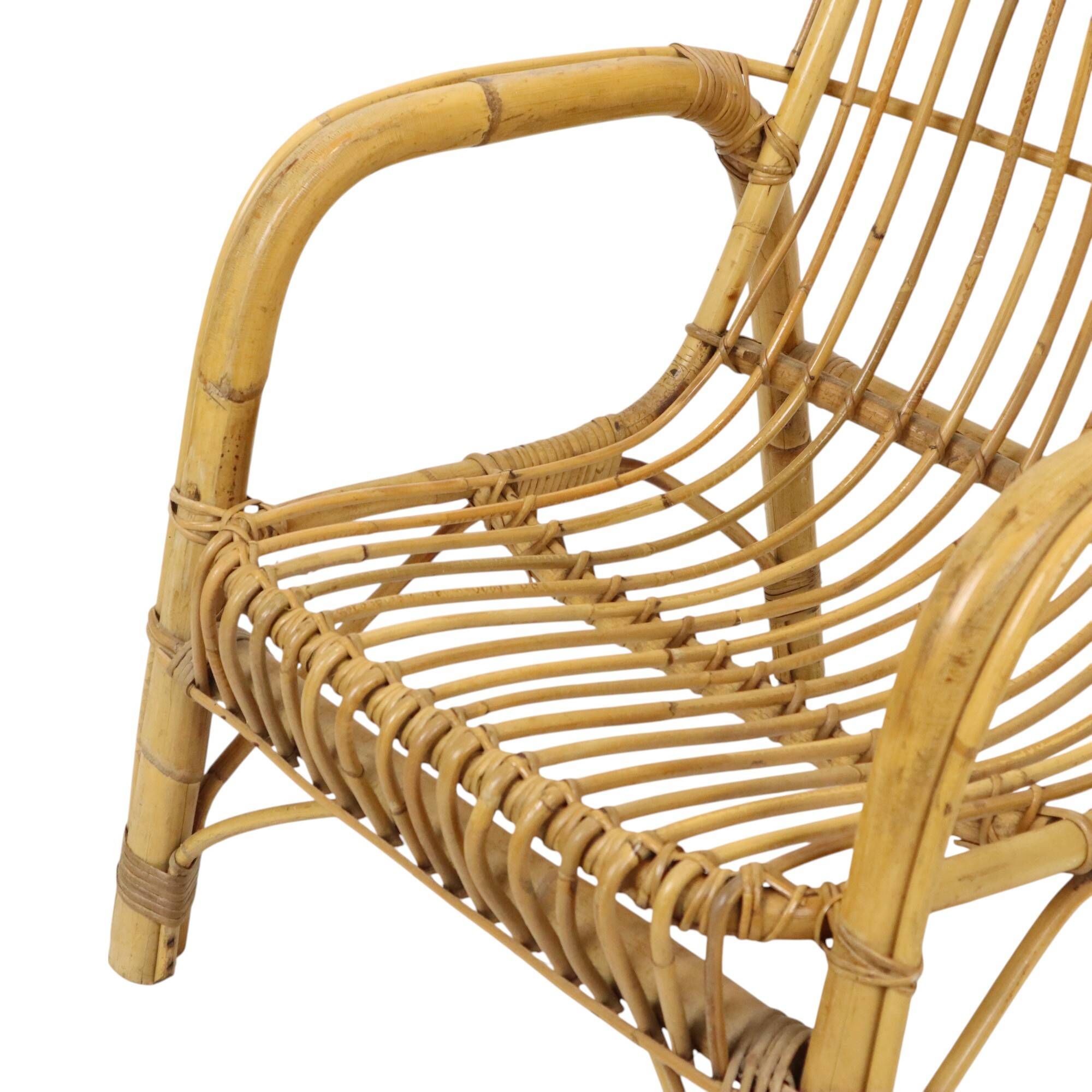 Italian rattan armchair, French Riviera style; Bohemian style side table