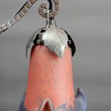 Two-headed wrought iron lamp by Muller, Art Deco, France, Circa 1920
