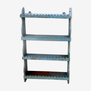 Burmese teak wall shelf with original blue patina