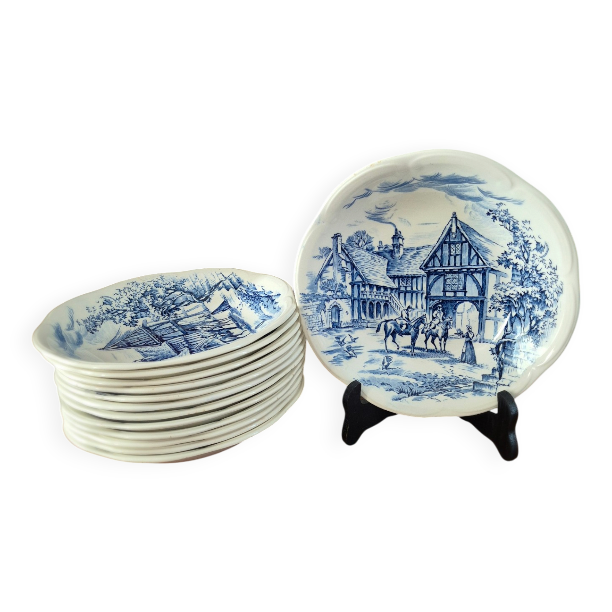 Set of 12 vintage deep plates Gien and Wedgwood 1967-71