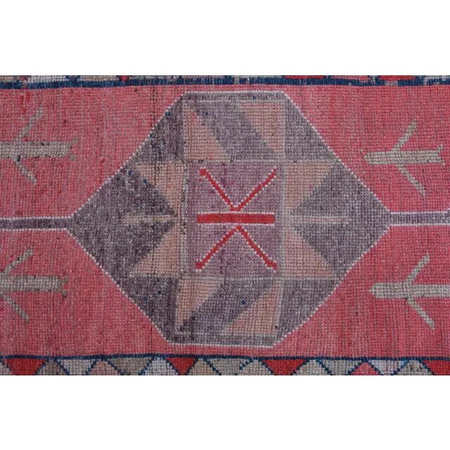 Pink Vintage Turkish Oushak Handmade Wool Tribal Runner Rug 85x378
