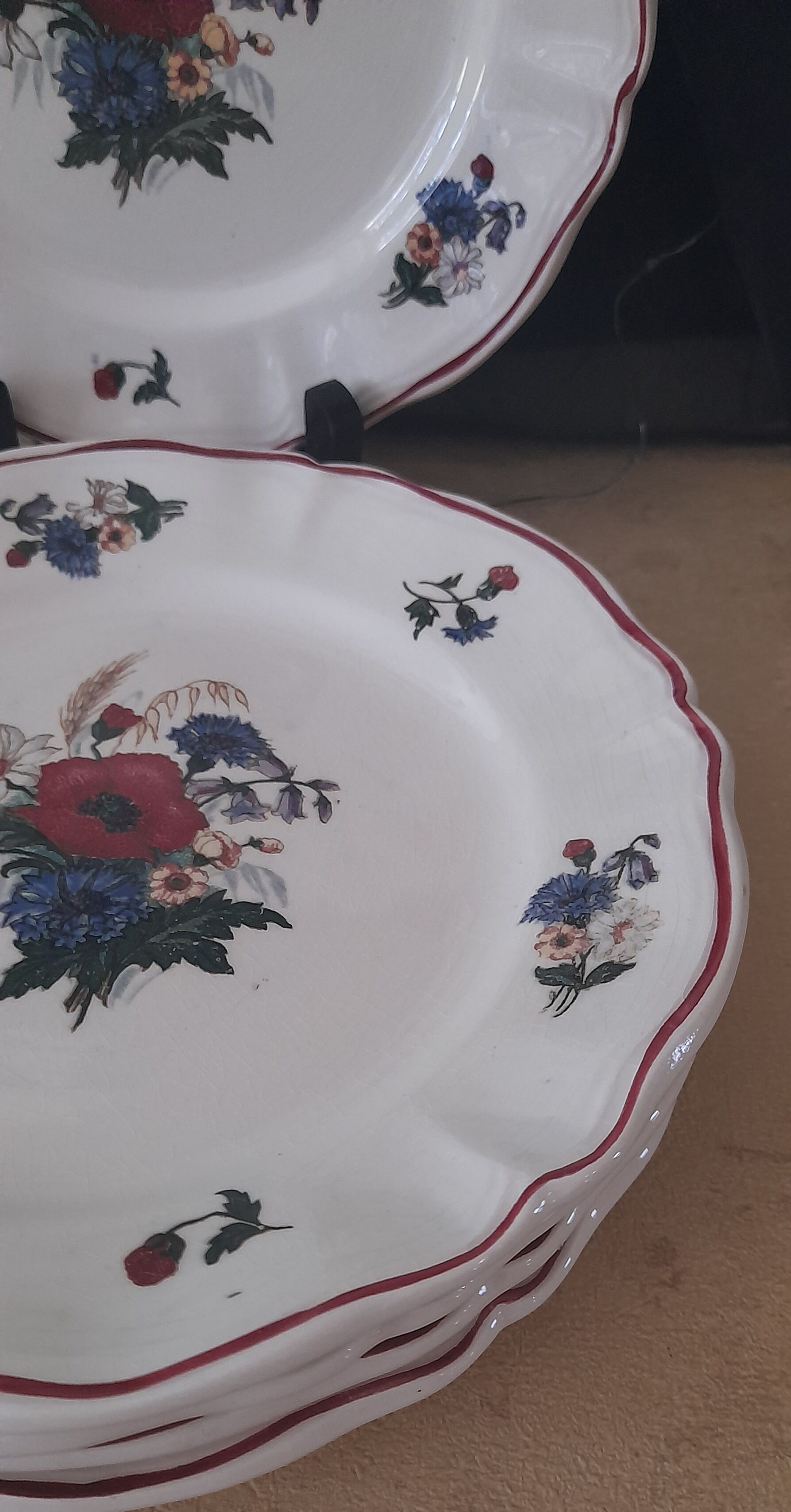 Set of 6 plates dessert model Agreste, flowers, from Sarreguemines, circa 1930