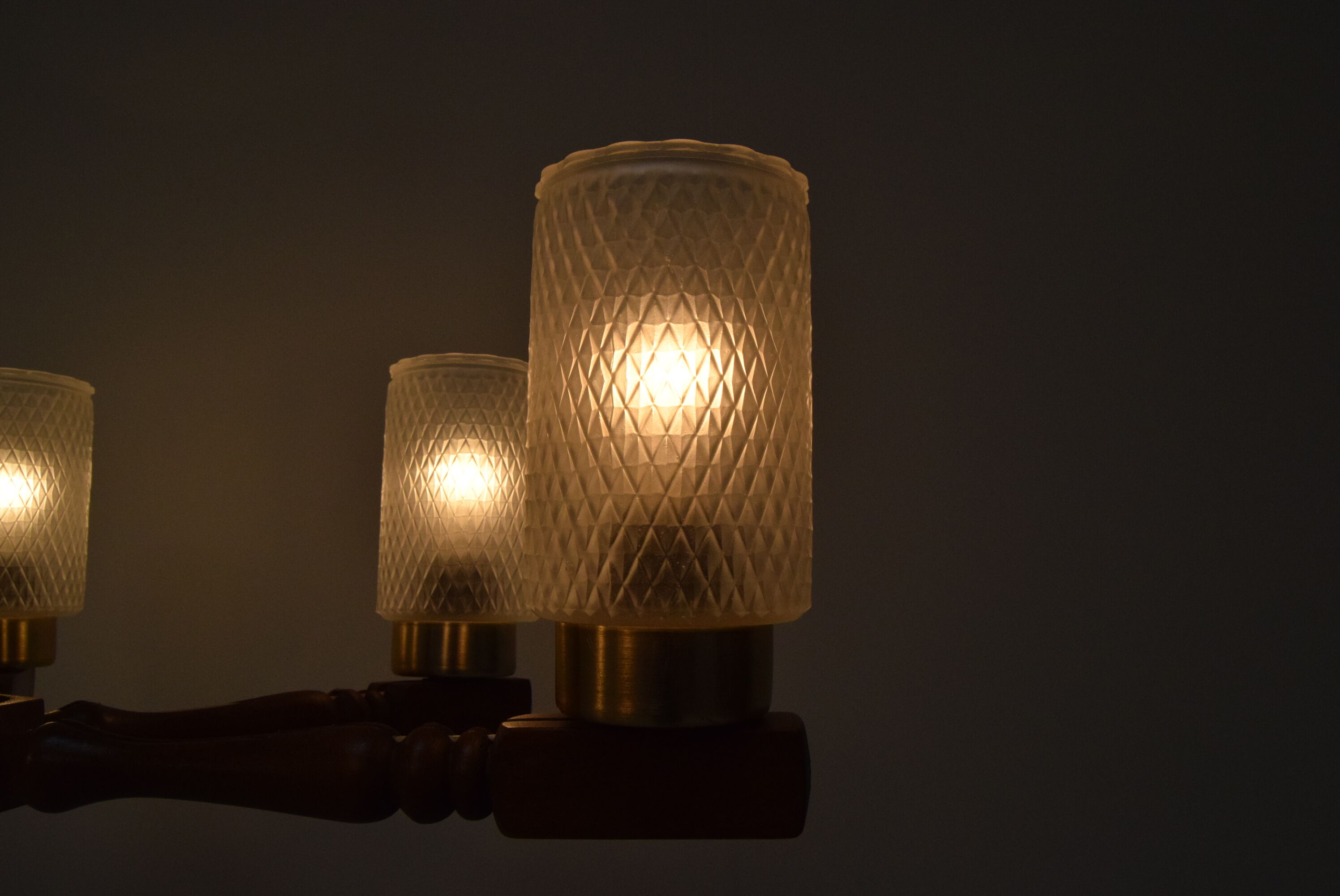 Mid-century wood chandelier  by Inva Litomerice,1970's