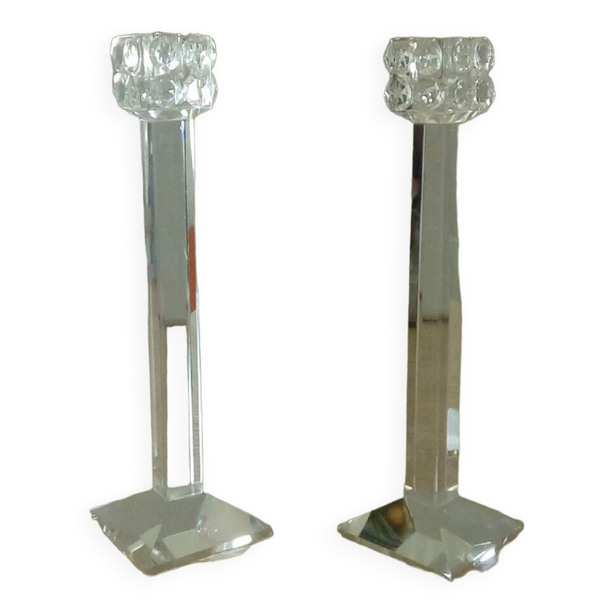 Pair of diamond crystal candle holders