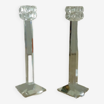 Pair of diamond crystal candle holders
